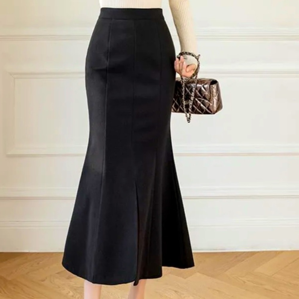 Vintage Stella Women black satin Midi classy mermaid skirt Zipper Mid Rise Size…